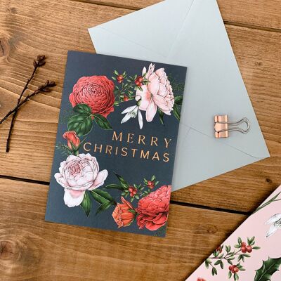 Wreath - Navy - Berry Roses - Christmas Card