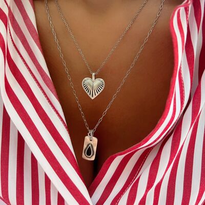 Silver Layering Necklaces, Silver Heart Necklace, Bar Necklace, Silver Layers, Heart Pendant, Gift for Her, Made from Stainless Steel Chains