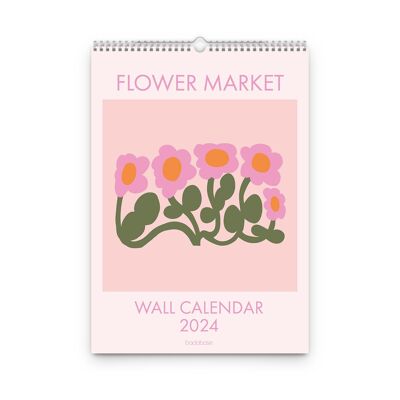 Calendario de pared del mercado de flores 2024, inicio del lunes, A4
