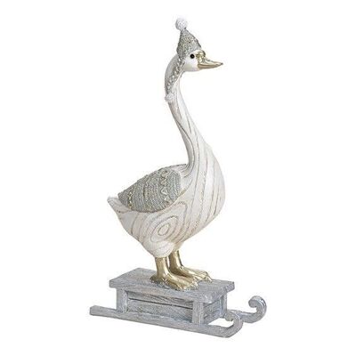 Goose with sledge made of poly silver (W / H / D) 5x21x12cm