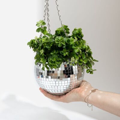 Vaso per piante con sfera a specchio da discoteca 15 cm