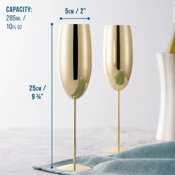 2 flûtes à champagne dorées en acier inoxydable (280 ml) 2
