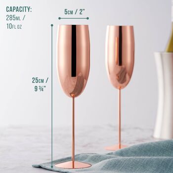 2 flûtes à champagne en acier inoxydable or rose (280 ml) 2