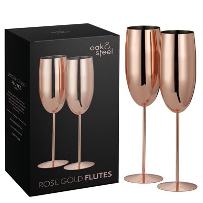 2 flûtes à champagne en acier inoxydable or rose (280 ml)