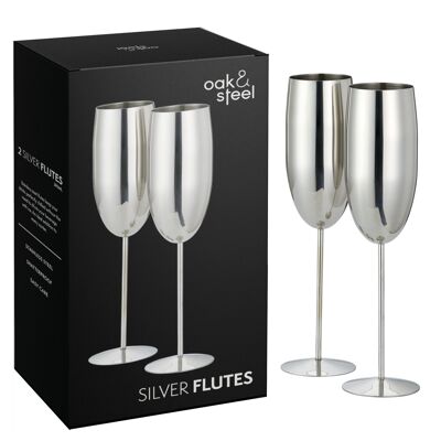 2 flute da champagne argento in acciaio inossidabile (280 ml)