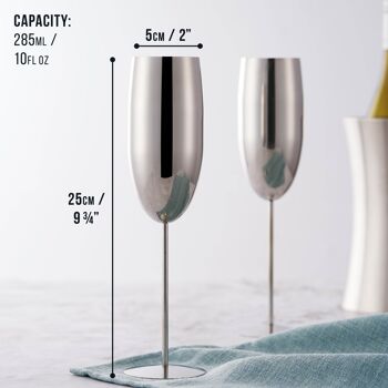 2 Flûtes à Champagne Argentées en Acier Inoxydable (280ml) 2