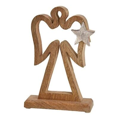 Ángel de pie con decoración de estrella de metal en madera de mango marrón (An / Al / Pr) 14x22x5cm
