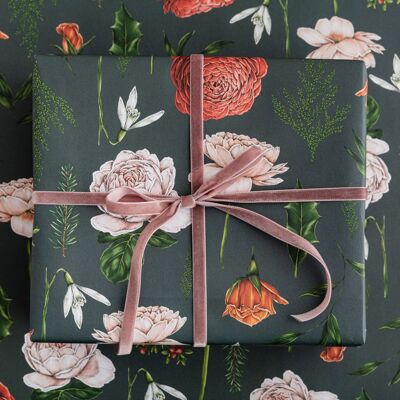 Berry Roses - Navy - Gift Wrap