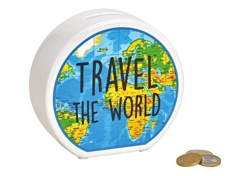 Spardose Travel the world aus Keramik Blau (B/H/T) 14x13x5cm