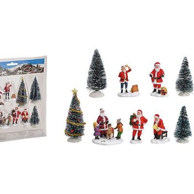 Set in miniatura Babbo Natale, albero 5-10 cm H in plastica, set colorato da 10, (L/A/P) 25x30x5 cm