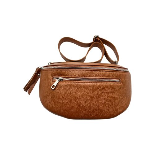 SAC BANANE 2 FERMETURE CUIR GRAINE 30CM CAMEL