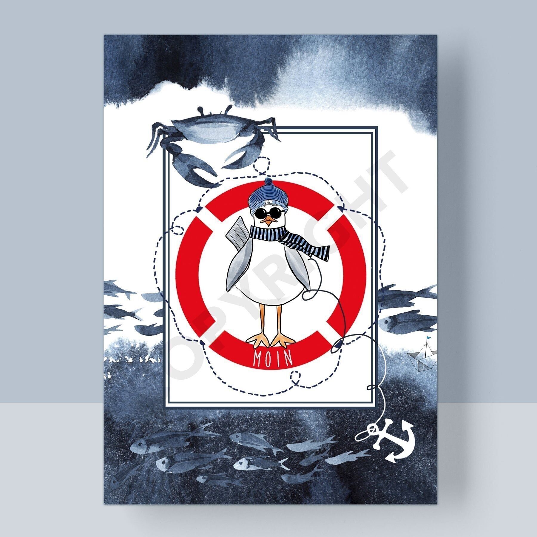 CARTOLINA - GABBIANO SALVATAGGIO MOIN