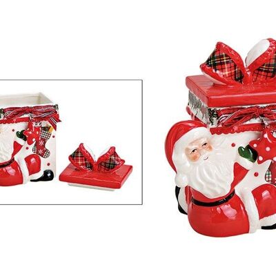 Pot du Père Noël avec colis cadeau en céramique rouge (L / H / P) 14x17x10cm