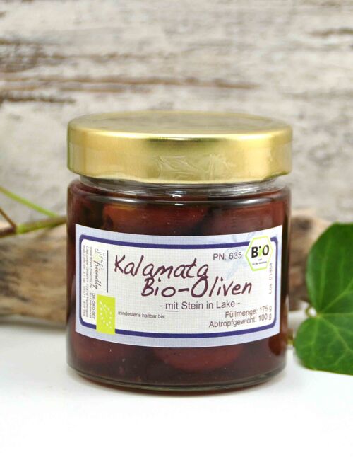 Schwarze Bio Oliven mit Stein in Salzlake - Griechenland Kalamata