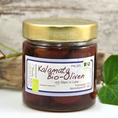 Olives noires bio avec noyau en saumure - Grèce Kalamata