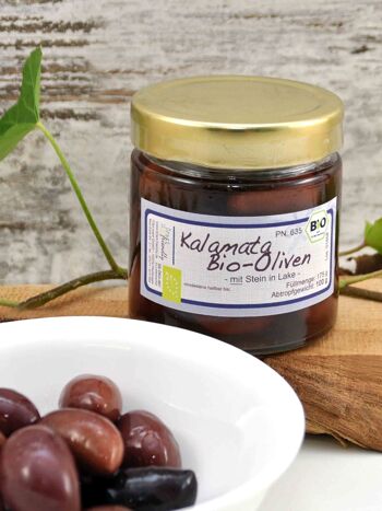 Olives noires bio avec noyau en saumure - Grèce Kalamata 4