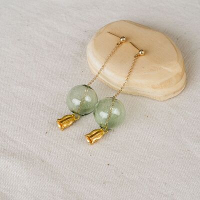 Clochette - boucles d'oreilles pendantes - or et perle de verre