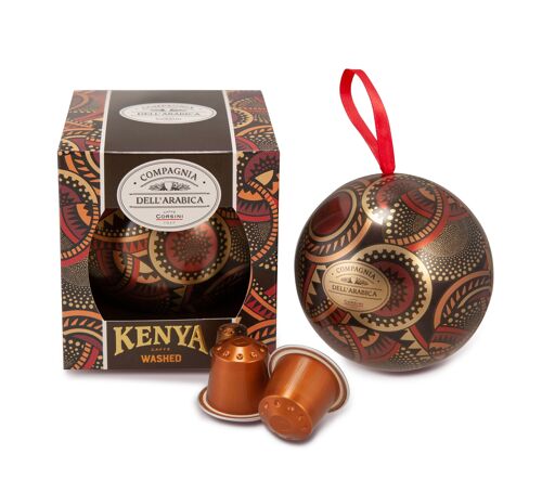 4 capsule alluminio caffè Kenya in elegante pallina Natale