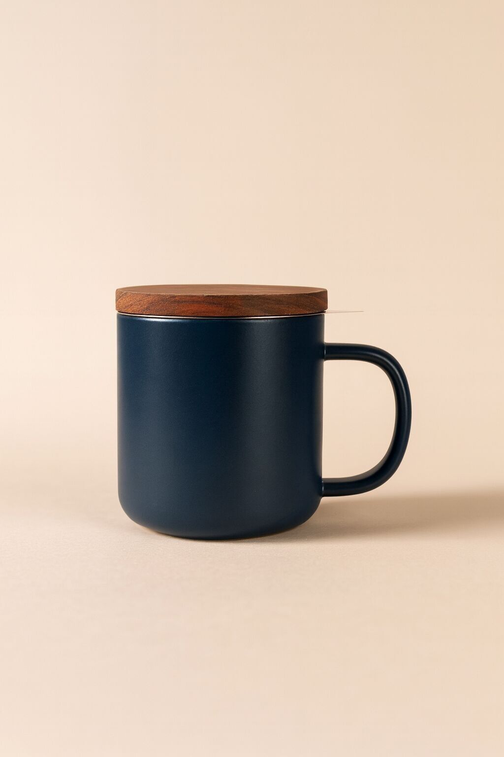 Blaue Steingut-Teekanne mit Deckel aus Akazienholz, 300 ml, JULIET