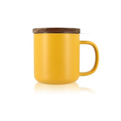 Juliet herbal tea maker 300ml in yellow stoneware with acacia wood lid