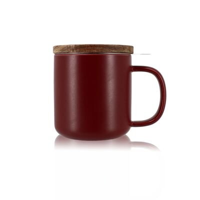 Caffettiera Juliet 300ml in gres bordeaux con coperchio in legno di acacia