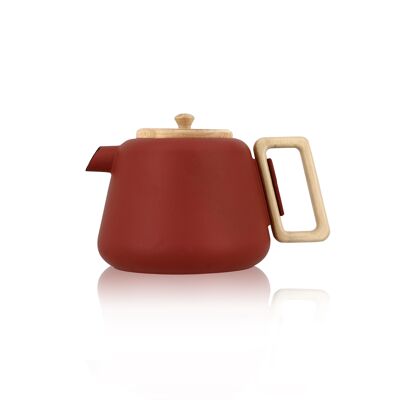 Viggo 1000ml paprika cast iron teapot with wooden lid handle - hob compatible