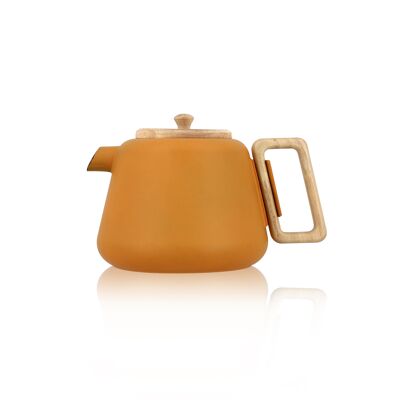 Viggo teapot 1000ml in yellow cast iron with wooden handle and lid - hob compatible