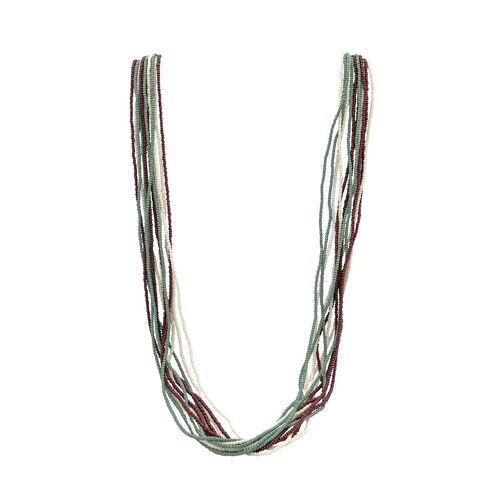 Bordeaux & Sage Multi Strand Seed Bead Necklace