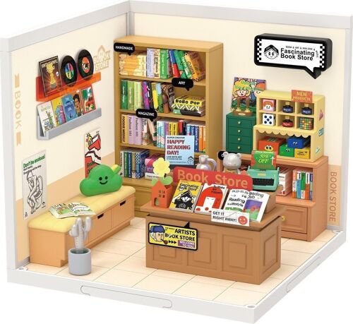 DIY House Super Store Fascinating Bookstore, Robotime, DW004, 16.3×16.3×15.2cm
