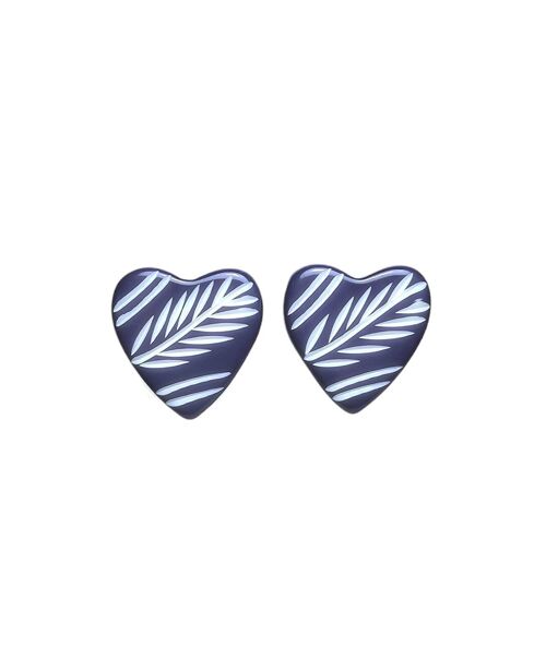 Blue Etched Heart Stud Earrings