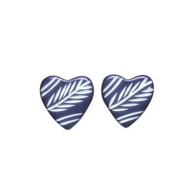 Blue Etched Heart Stud Earrings