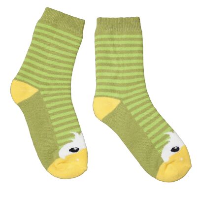 Plüschfrotteesocken für Kinder >>Happy Duck: Grün<< Hochwertige Kinder-Baumwollplüschsocken