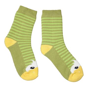 Chaussettes en peluche Terry pour enfants >>Happy Duck: Vert<< Chaussettes en peluche en coton pour enfants de haute qualité 1