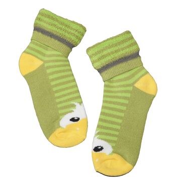 Chaussettes en peluche Terry pour enfants >>Happy Duck: Vert<< Chaussettes en peluche en coton pour enfants de haute qualité 2