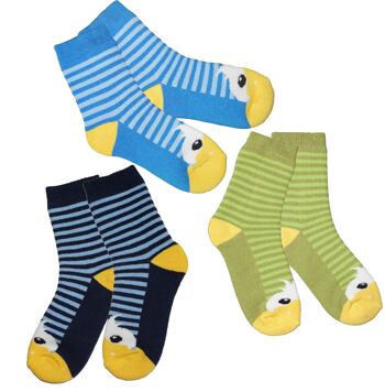 Chaussettes en peluche Terry pour enfants >>Happy Duck: Vert<< Chaussettes en peluche en coton pour enfants de haute qualité 3