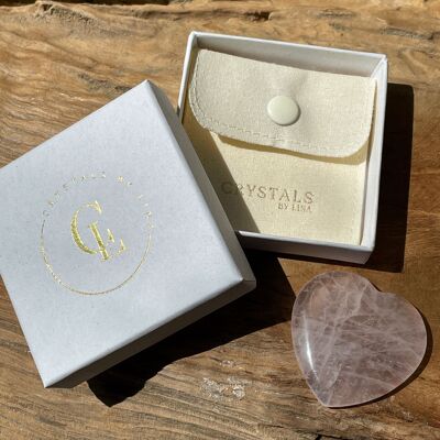 Corazón de Cuarzo Rosa en caja de regalo - Regalo de piedras preciosas