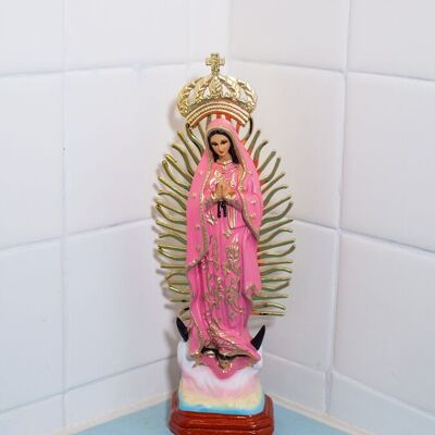 Statue der Jungfrau von Guadalupe, Mexiko, Kunstharz, 30 cm – Rosa