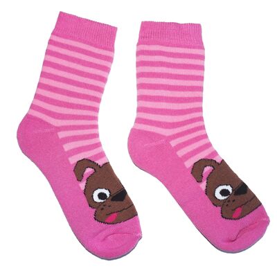 Plush Socks for Children >>Charlie the Dog: Pink<< High quality children's cotton plush socks
