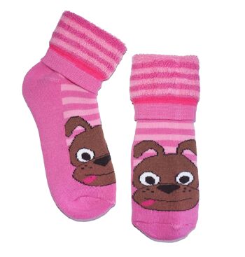 Chaussettes en peluche pour enfants >>Charlie le chien : rose<< Chaussettes en peluche en coton pour enfants de haute qualité 2