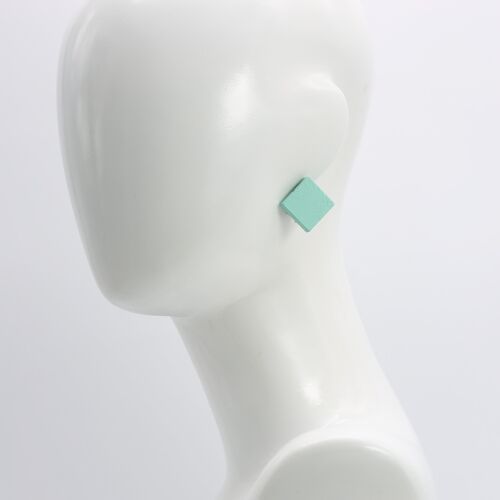 Wooden 2 cm squares clip on earrings - Turquoise