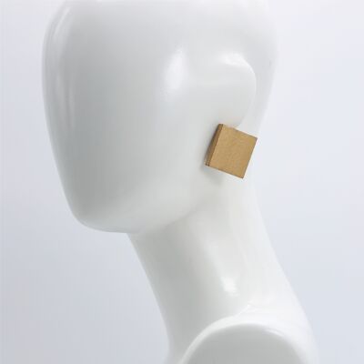 Wooden 3 cm squares clip on earrings - Gold