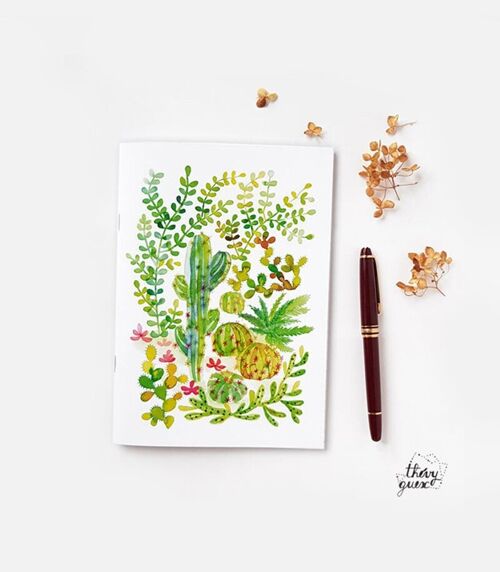 CAHIER A5 JUNGLE CACTUS PLANTES GRASSES AQUARELLE UNISEXE