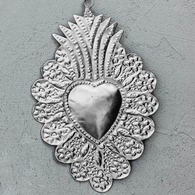 Corona de flores exvoto corazón - Metal natural