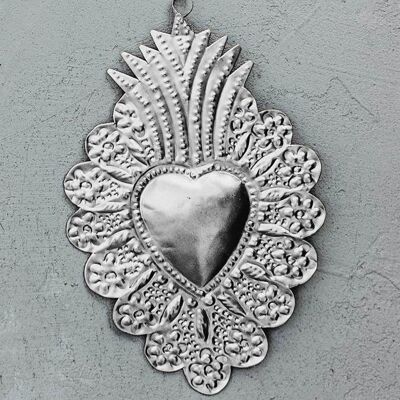 Corona di fiori ex voto a cuore - Metallo naturale