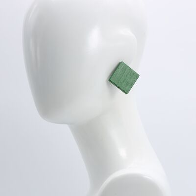 Boucles d'oreilles clips en bois carrés de 3 cm - Spring Green