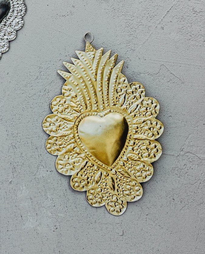 Corona di fiori ex voto a cuore - Ottone