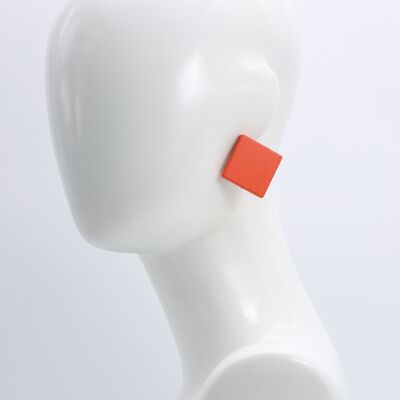 Wooden 3 cm squares clip on earrings - Orange