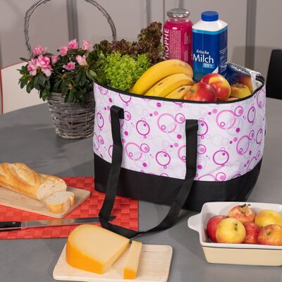 spacious cooler bag with zip cover and 2 long straps, pink