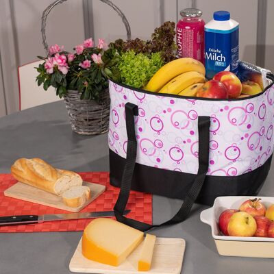 spacious cooler bag with zip cover and 2 long straps, pink