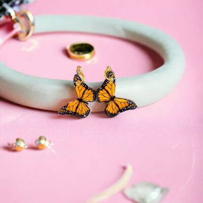 Yellow and Black Dangle Butterfly Earrings